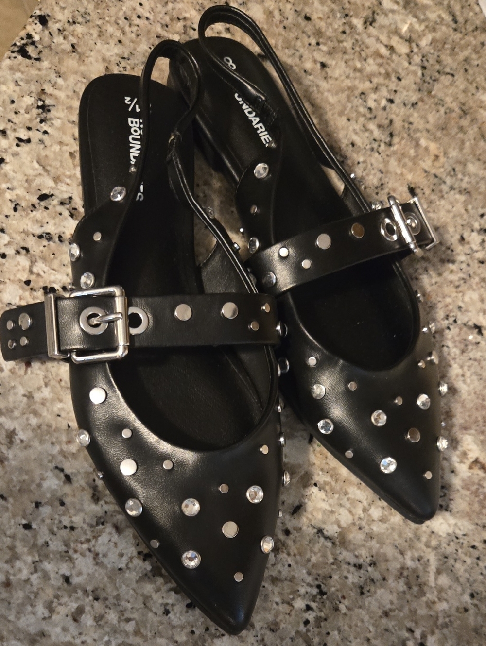 Black Studded Pointed Slingback Flats